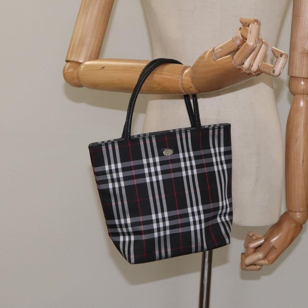 BURBERRY Nova Check Hand Bag Nylon Black Auth hk2393